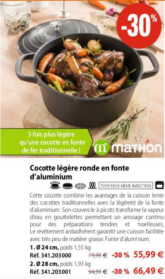 cocotte légère ronde en fonte d'aluminium