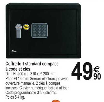 coffre-fort standard compact à code et clés
