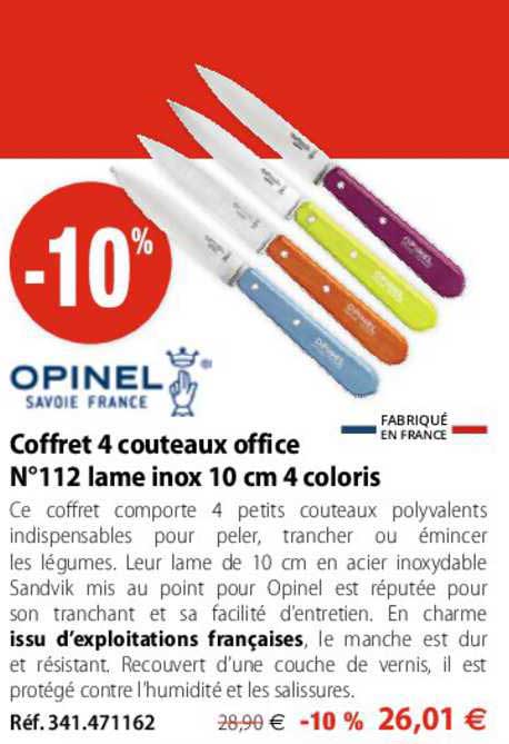 coffret 4 couteaux office n°112 lame inox 10 cm 4 coloris