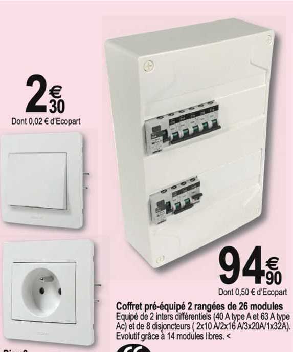 coffret pré-équipé 2 rangées de 26 modules