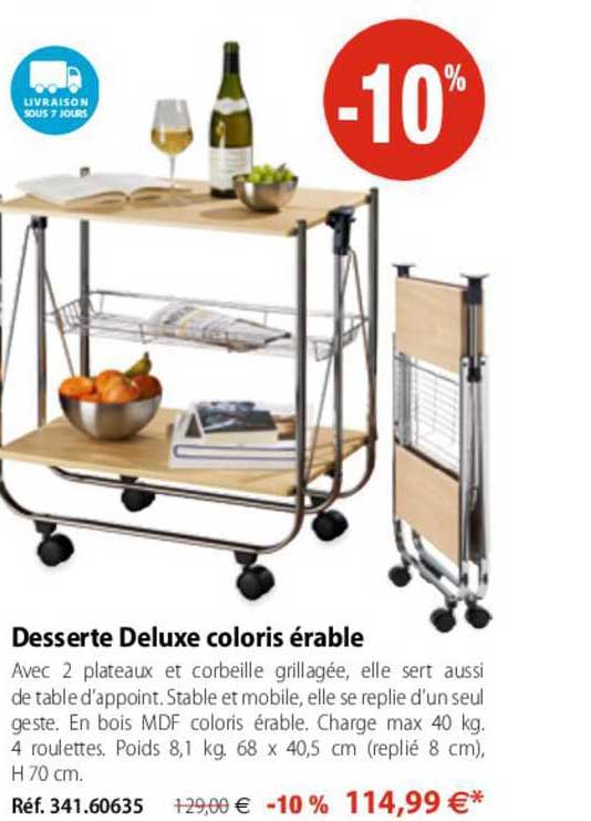 desserte deluxe coloris érable