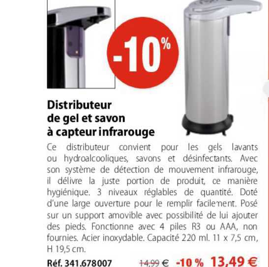 distributeur de gel et savon à capteur infrarouge