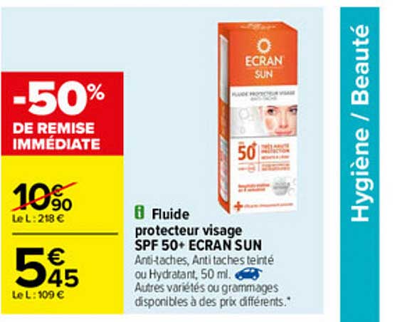 fluide protecteur visage spf 50+ ecran sun