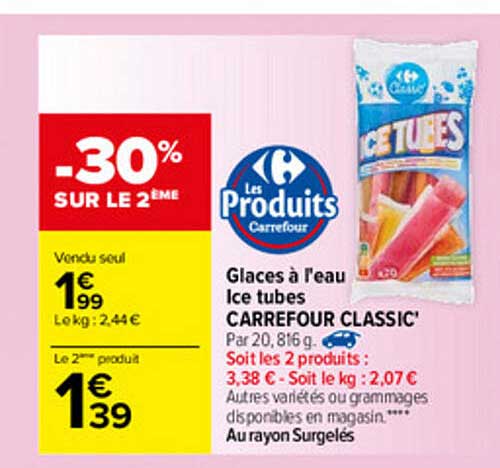 glaces à l'eau ice tube carrefour classic'