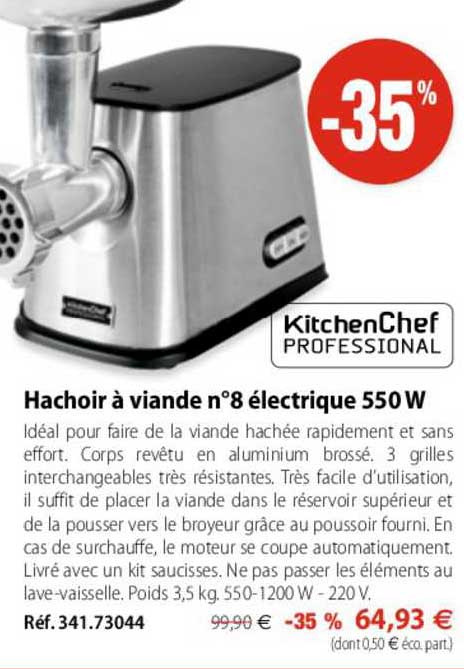 hachoir à viande n°8 électrique 550 w kitchenchef professional