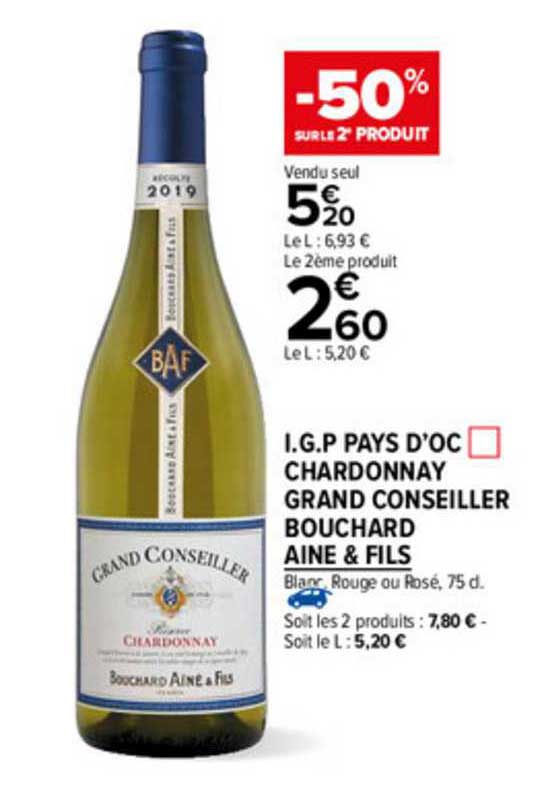 i.g.p. pays d'oc chardonnay grand conseiller bouchard aine & fils
