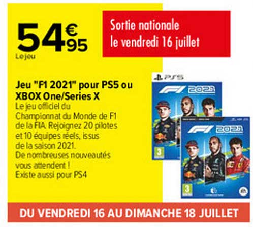 jeu "f1 2021" pour ps5 ou xbox one-series x