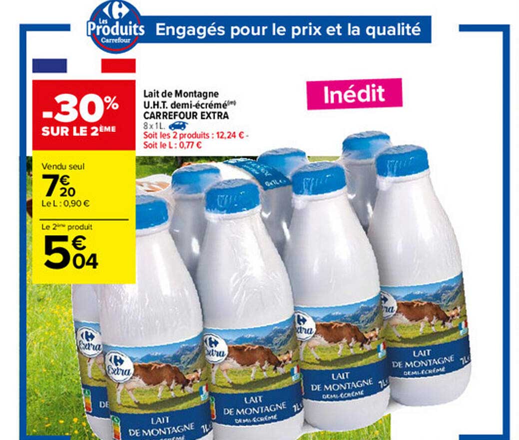 lait de montagne u.h.t. demi-écrémé carrefour extra