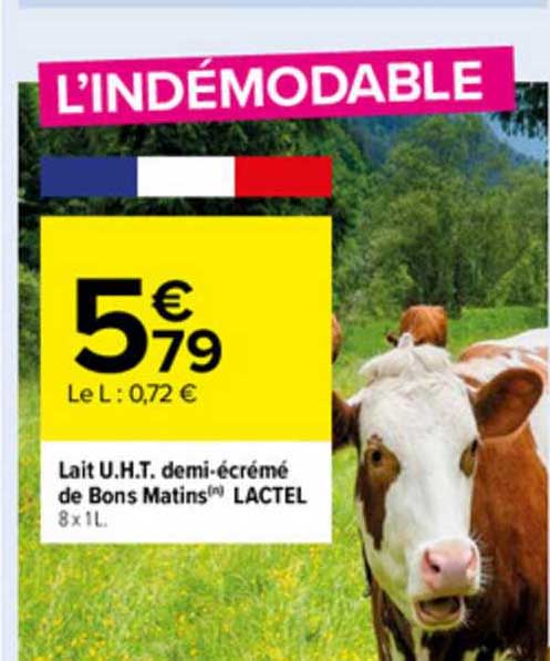 lait u.h.t. demi-écrémé de bons matins lactel