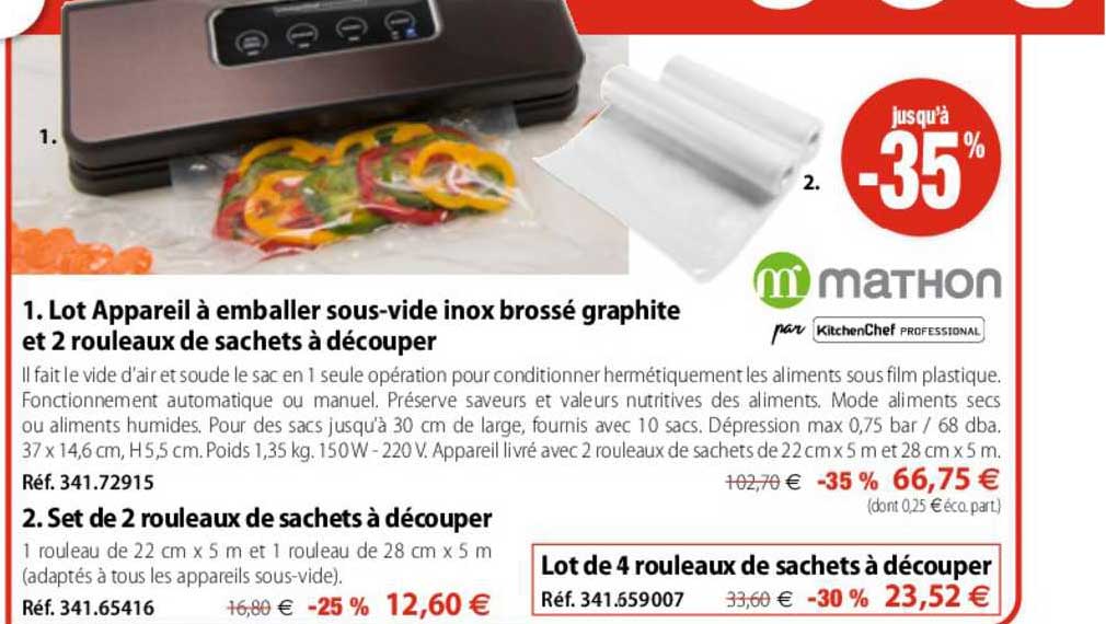 lot appareil à emballer sous-vide inox brossé graphite et 2 rouleaux de sachets à découper, set de rouleaux de sachets à découper, lot de 4 rouleaux de sachets à découper