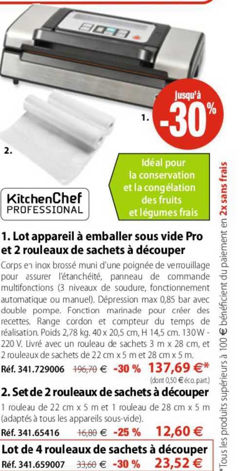 lot appareil à emballer sous vide pro et 2 rouleaux de sachets à découper, set de 2 rouleaux de sachets à découper, lot de 4 rouleaux de sachets à découper
