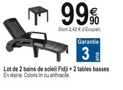lot de 2 bains de soleil fidji + 2 tables basses