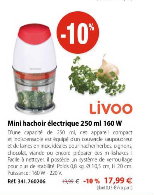 Mini Hachoir électrique 250 Ml 160 W Livoo