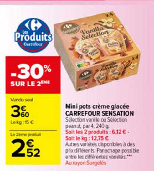 mini pots crème glacée carrefour sensation