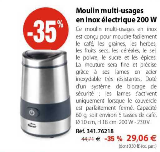 moulin multi-usages en inox électrique 200 w