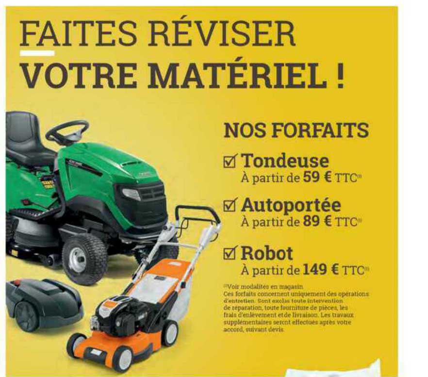nos forfaits : tondeuse, autoportée, robot