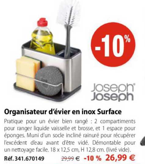 organisateur d'évier en inox surface
