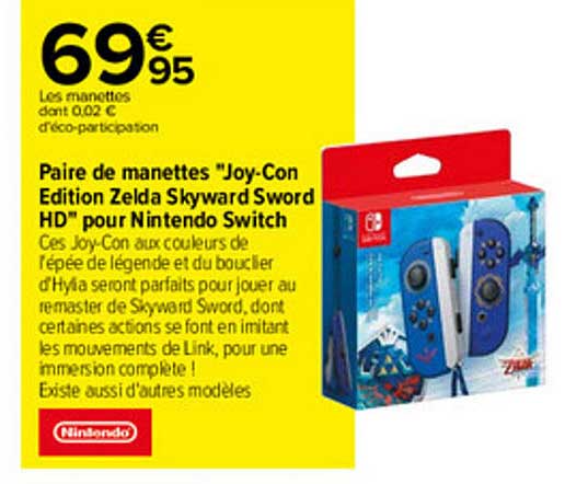paire de manettes "joy-con edition zelda skyward sword hd" pour nintendo switch