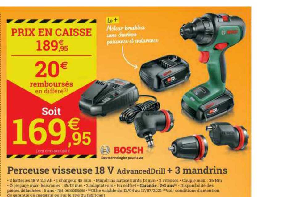 perceuse visseuse 18 v advanced drill + 3 mandrins