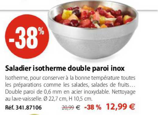 Saladier Isotherme Double Paroi Inox