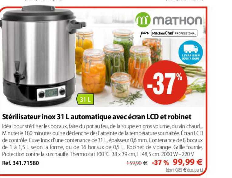 stérilisateur inox 31 l automatique avec écran lcd et robinet