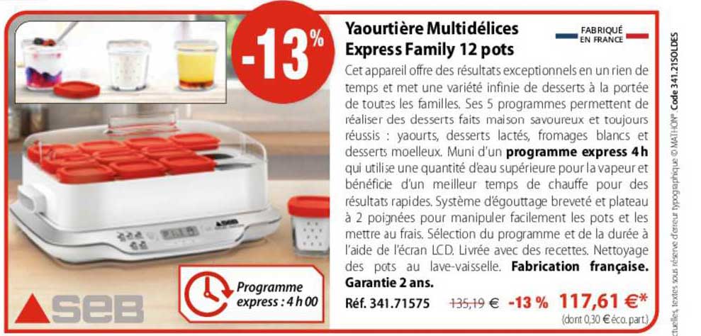 yaourtière multidélices express family 12 pots