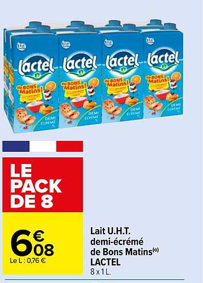 lait u.h.t. demi-écrémé de bons matins lactel