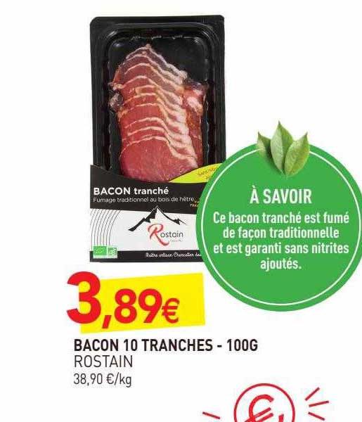 Bacon 10 Tranches - 100 G Rostain