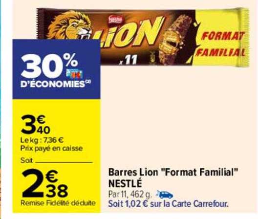 barres lion "format familial" nestlé