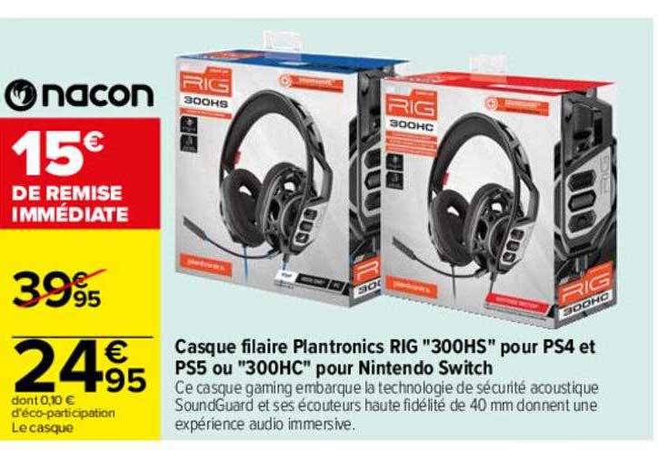 Casque Filaire Plantronics Rig "300hs" Pour Ps4 Et Ps5 "300hc" Pour Nintendo Switch