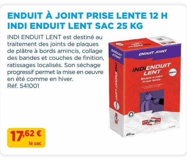 enduit à joint prise lente 12 h indi enduit lent sac 25 kg