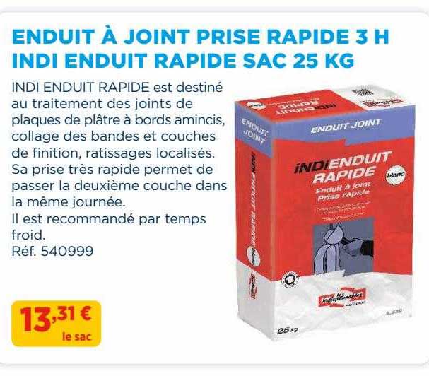 enduit à joint prise rapide 3 h indi enduit rapide sac 25 kg