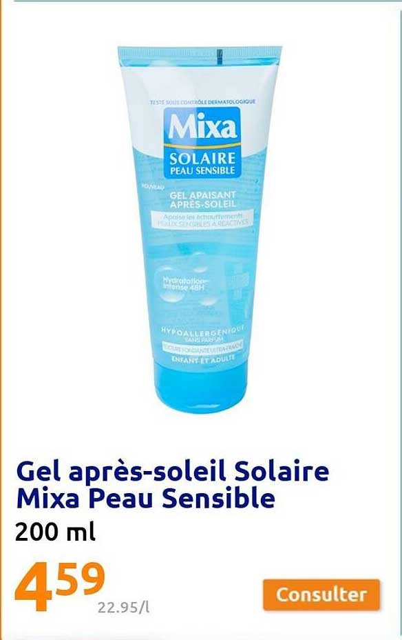 gel après-soleil solaire mixa peau sensible