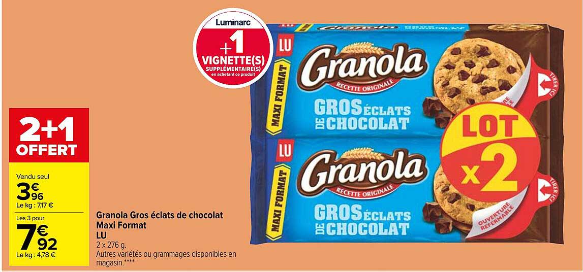 granola gros éclats de chocolat maxi format lu