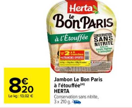 Jambon Le Bon Paris à L'étouffée Herta