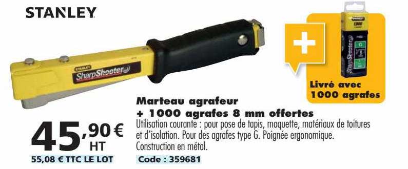marteau agrafeur + 1000 agrafes 8 mm offertes stanley