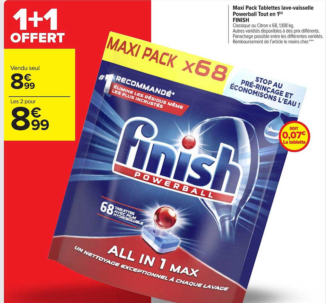 maxi pack tablettes lave-vaisselle powerball tout en 1 finish
