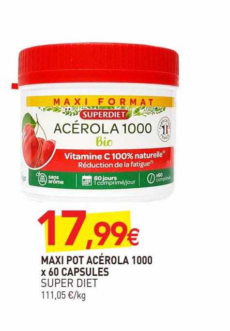 maxi pot acérola 1000 x 60 capsules super diet