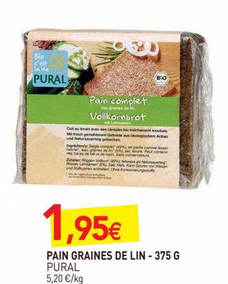 Pain Graines De Lin Pural - 375 G
