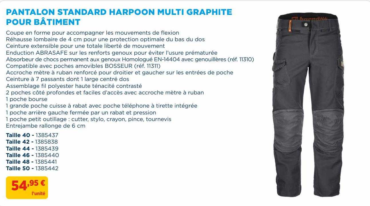 pantalon standard harpoon multi graphite pour bâtiment