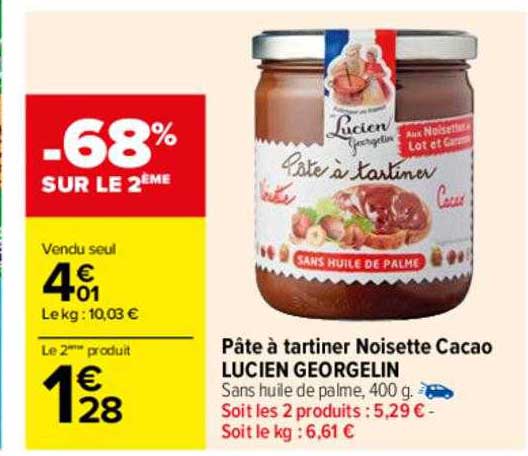 pâte à tartiner noisette cacao lucien georgelin