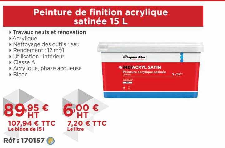 peinture de finition acrylique satinée 15l