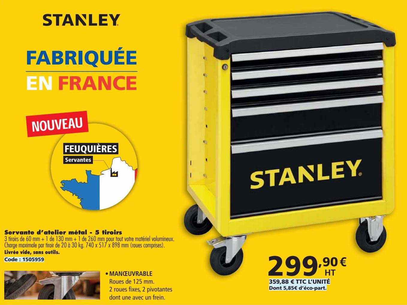 servante d'atelier métal - 5 tiroirs stanley