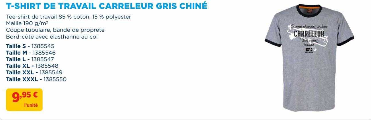 t-shirt de travail carreleur gris chiné