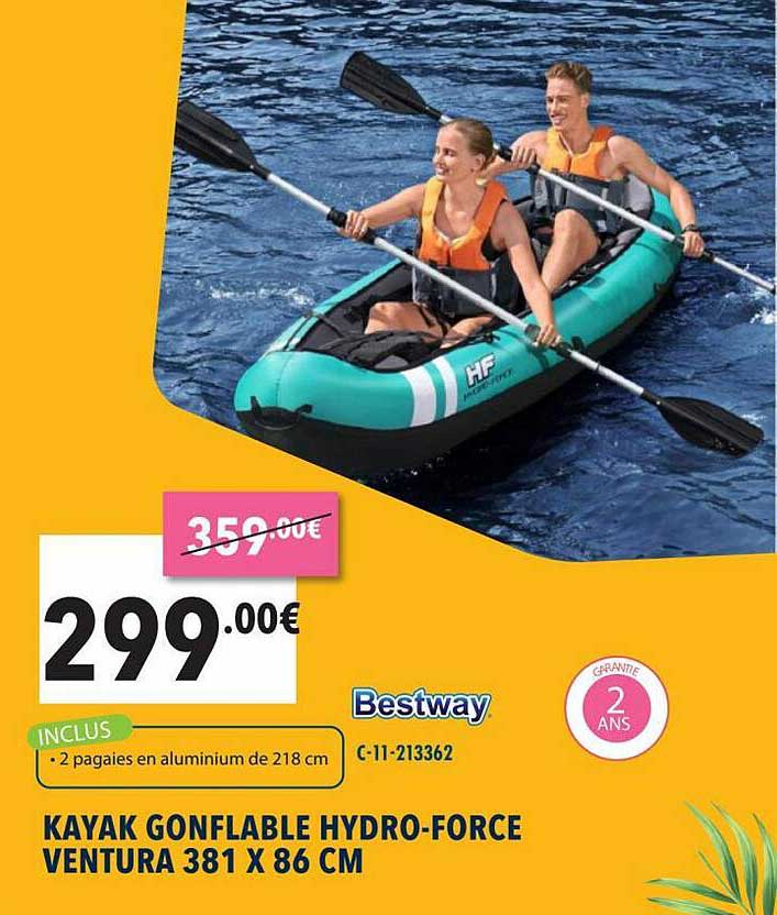 kayak gonflable hydro-force ventura 381 x 86 cm bestway