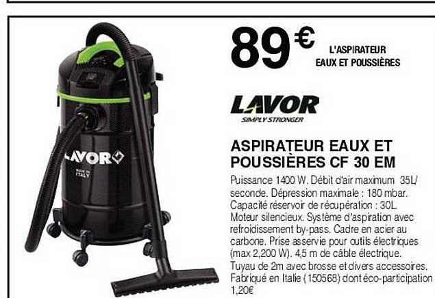 aspirateur eaux et poussières cf 30 em lavor