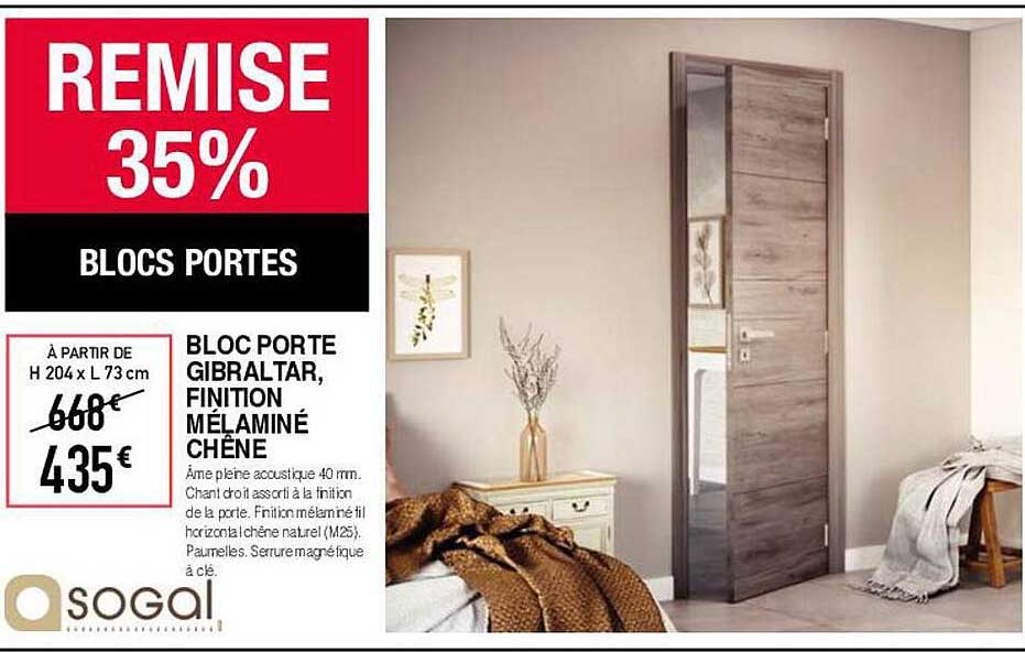 bloc porte gibraltar, finition mélaminé chêne