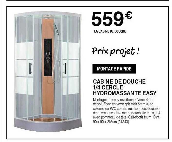 cabine de douche 1/4 cercle hydromassante easy