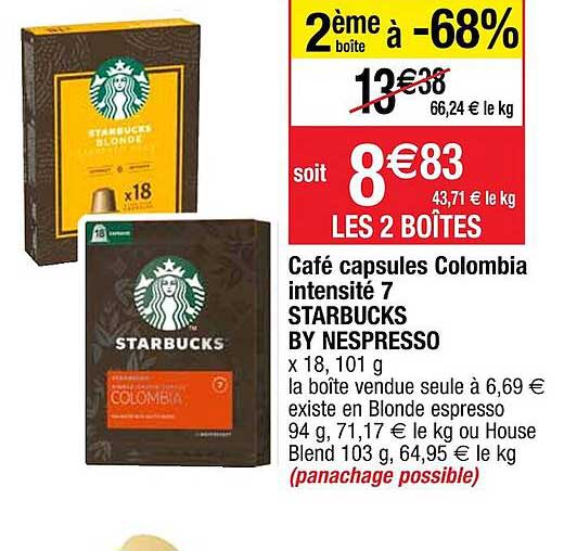 Café Capsules Colombia Intensité 7 Starbucks By Nespresso