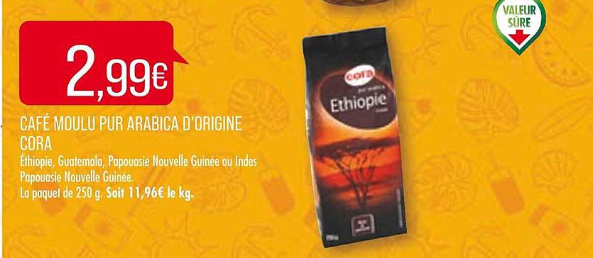 café moulu pur arabica d'origine cora
